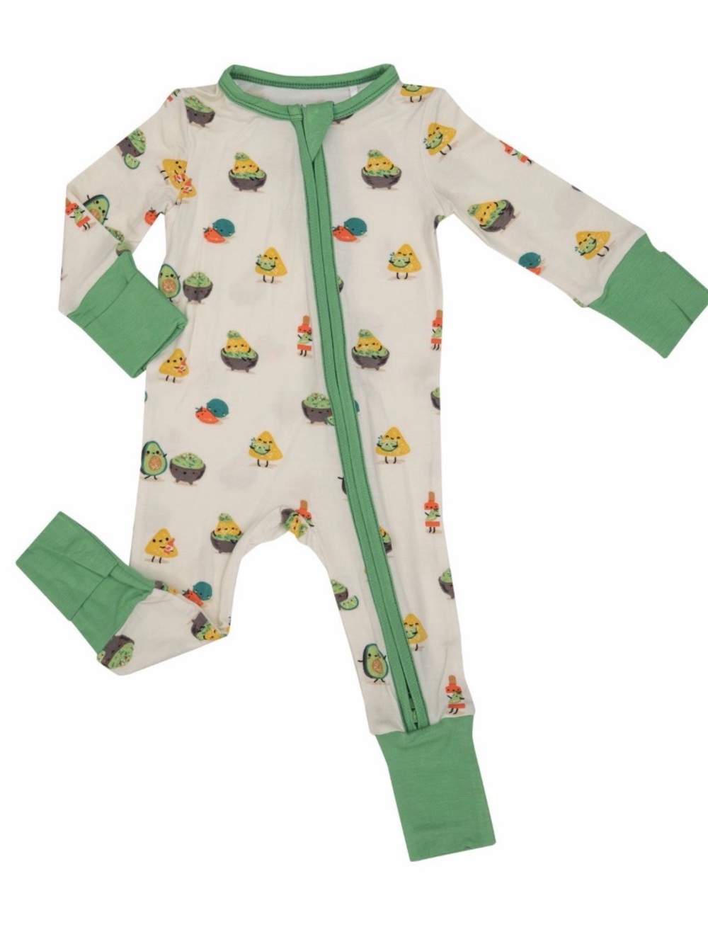 ANGEL DEAR 2-way Zipper Romper Sleep or Play - Soft Bamboo “Chips & Guac” 3-6 M